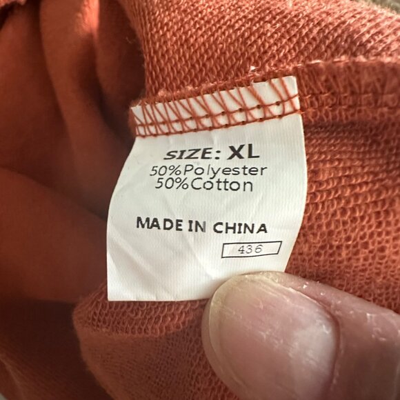 Rust Orange & Cream Hoodie With Textured Sleeves By Liam & Co. XL 50% Polyester - Picture 4 of 9